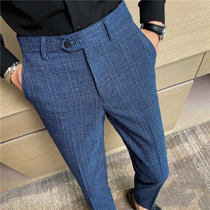 2023 Fashion Coffee Blue Grey Mens Elegant Slim Flat Mens Casual Wear Mens Office Party Mens Casual Pants W250225