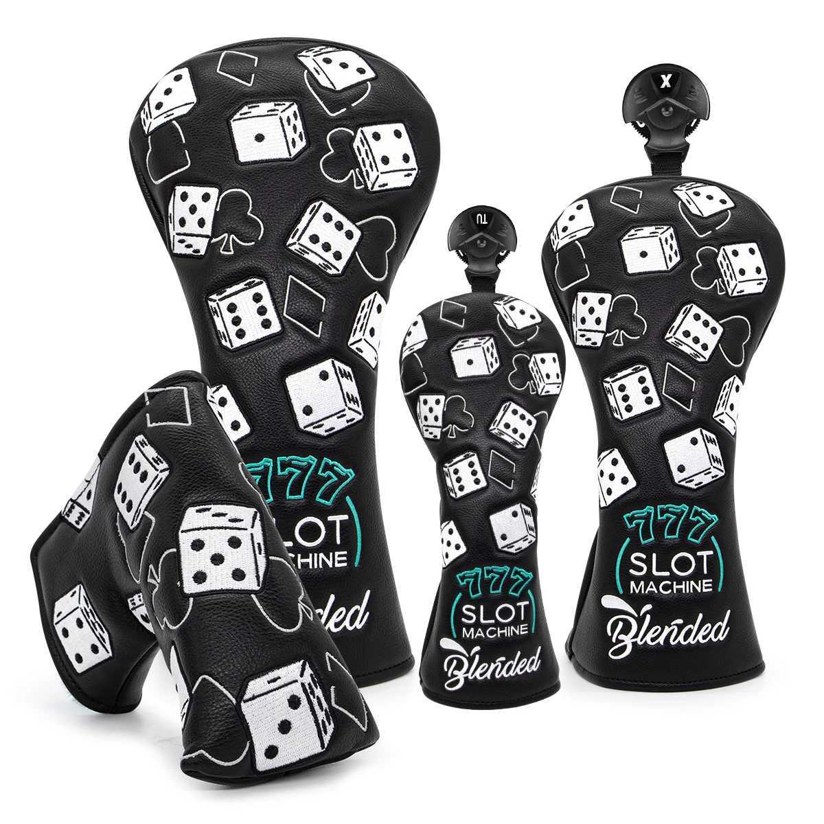 cts 777 Lucky Dice Golf Club Head covers Black Premium Leather Head Covers Set Headcovers for Driver Fairway Hybrid Wood Head covers S25225