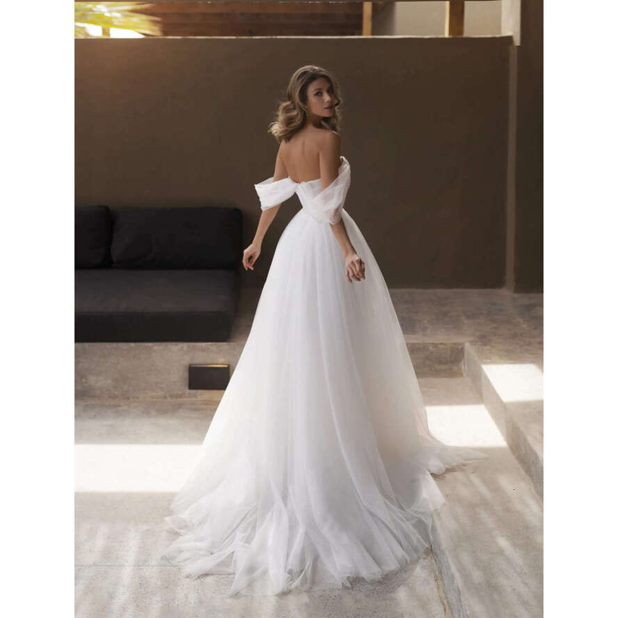 Off-Shoulder Boho Wedding Dress With Tulle And Pearls | 2024 Bridal Gown