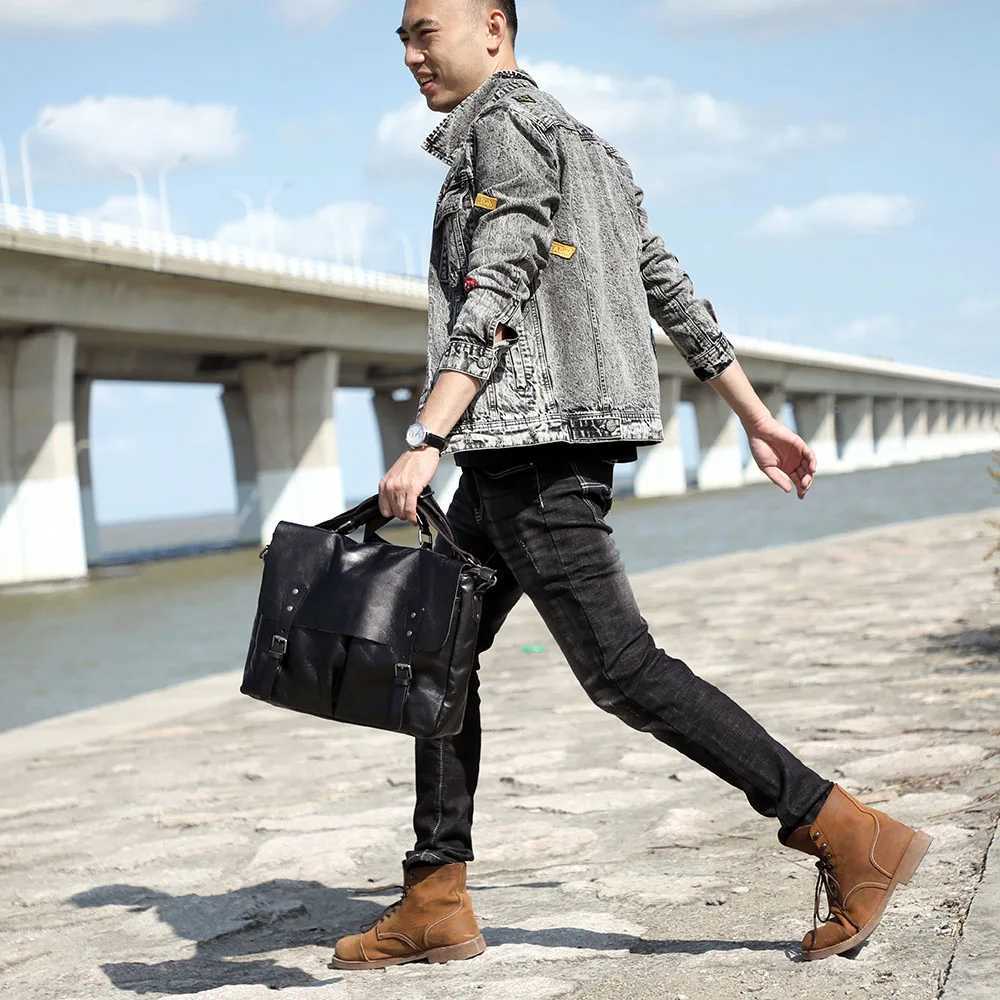 S.WORKER Fashion Genuine Leather Shoulder Bag Mens Casual Messenger Bag Cross Body Bag Soft Cowhide Leather Shoulder Bag Z250225