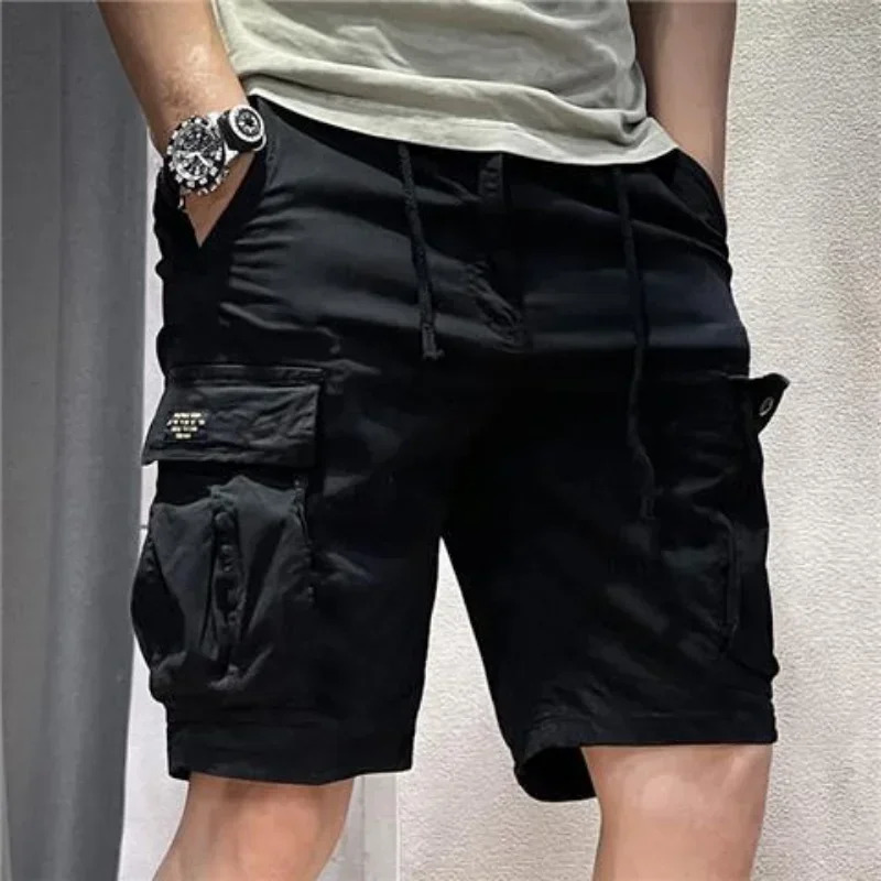 Male Bermuda Short Pants Half with Zipper Mens Cargo Shorts Draw String Strech in er Comfortable Harajuku Loose Wide 250225