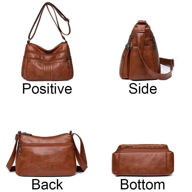 Vintage Leather Woman Bags Ladies Shoulder Crossbody Female Small Designer Bag Multi-Pocket Messenger Handbags Purses