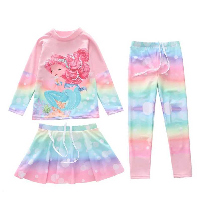 HappyFluent New 3-Piece Split Sunscreen Girls Long Sleeves and Trouthers Childrens Student Swimsuit X250224