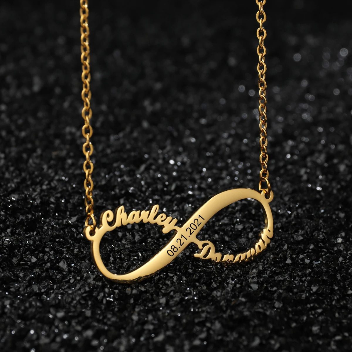 Goxijite Custom Double Name Infinity Necklace For Women Couple Personalized Engrave Date Numerals Nameplate Stainless Steel Gift 250117