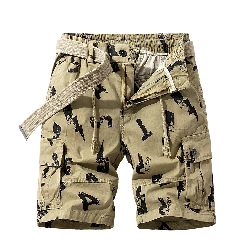 Fashionable Printed Multi-Color Workwear Shorts Mens Summer 2024 Multi-Pocket Pants Loose Straight Casual Shorts 250224