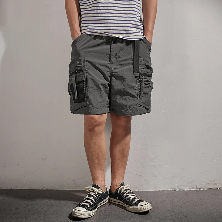 Summer American Retro Outdoor Quick Dry Inner Mesh Cargo Shorts Mens Washed Multi-pocket Casual Sport Five-point Pants 250225