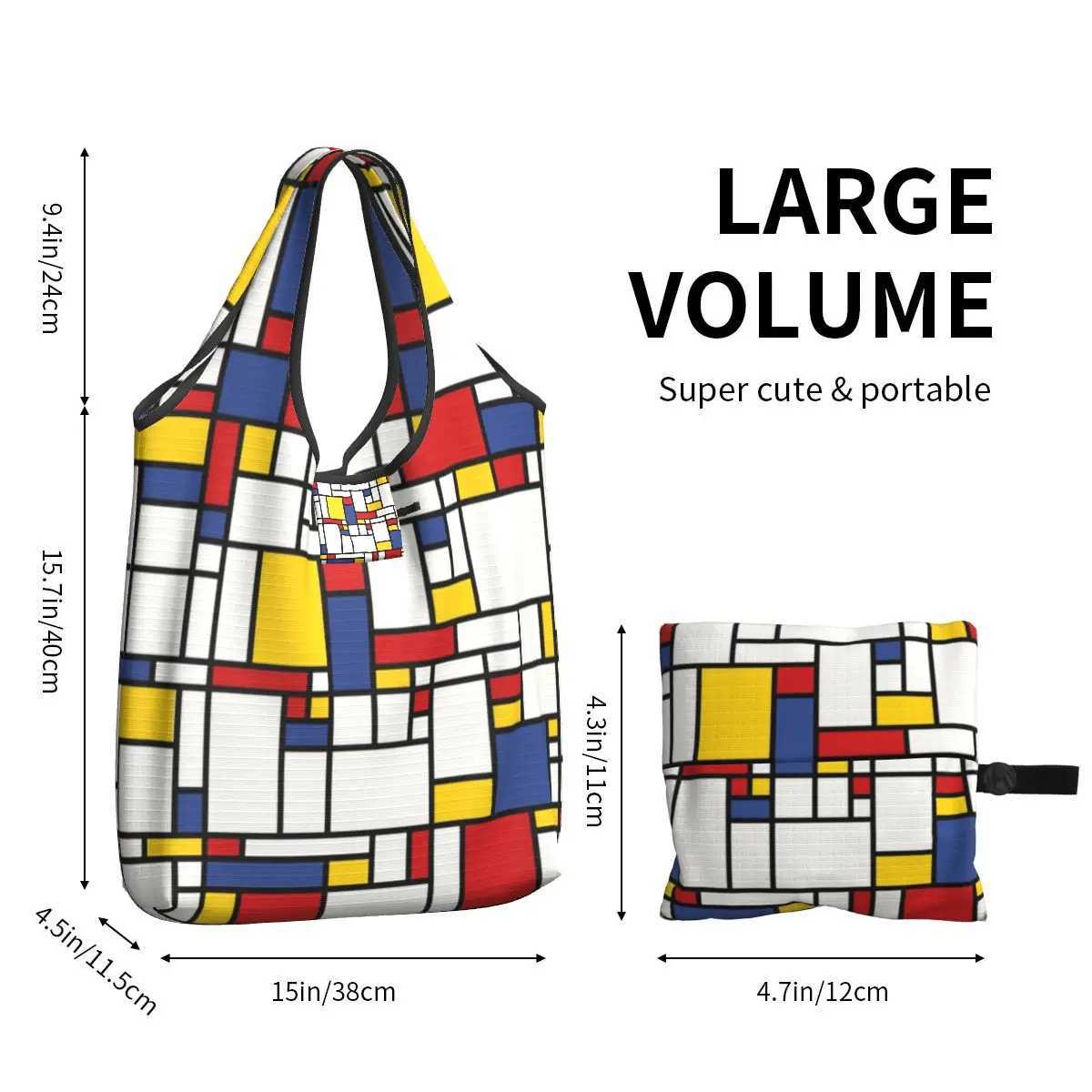 Custom Piet Mondrian Abstract Pop Art 1960s Red Blue Yellow Shopping Tote Bag Geometric Modern Grocery Shopper Shoulder Bag Z250224