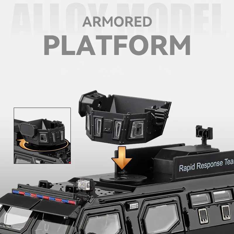 1 24 Alloy Sword Toothed Tiger Explosion Proof Diecast Police Armored Off-road Vehicles Car Model Sound Light Toy Gift Free shipping