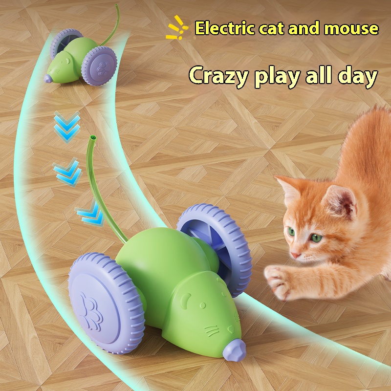 Pet Automatic Cat Mouse Toy Smart Moving Mice Electric Interactive Cat Toys for Indoor Cat with LED Lights;Smart Sensing Moving Electric Cat Toys, USB