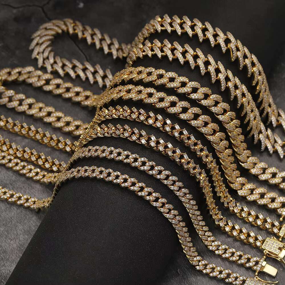 Hip Hop Wholesale Jewelry 9mm Iced Out Zircon 14k Gold Plating Sterg Sier Cuban k Chain Necklace