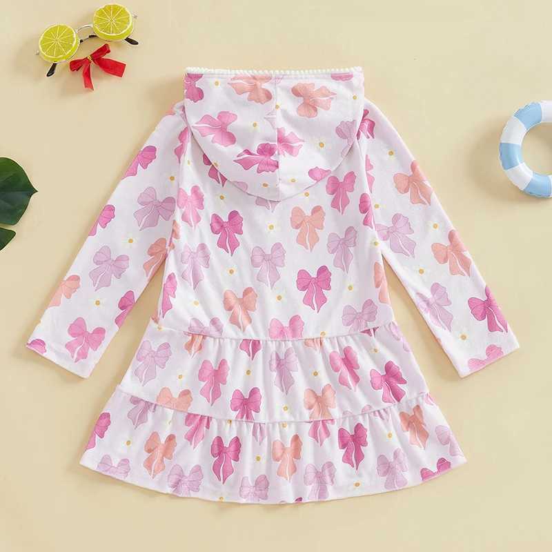 Girl floral print ruffled sleeve swimsuit cover with hooded zipper front summer beach and pool parties X250224