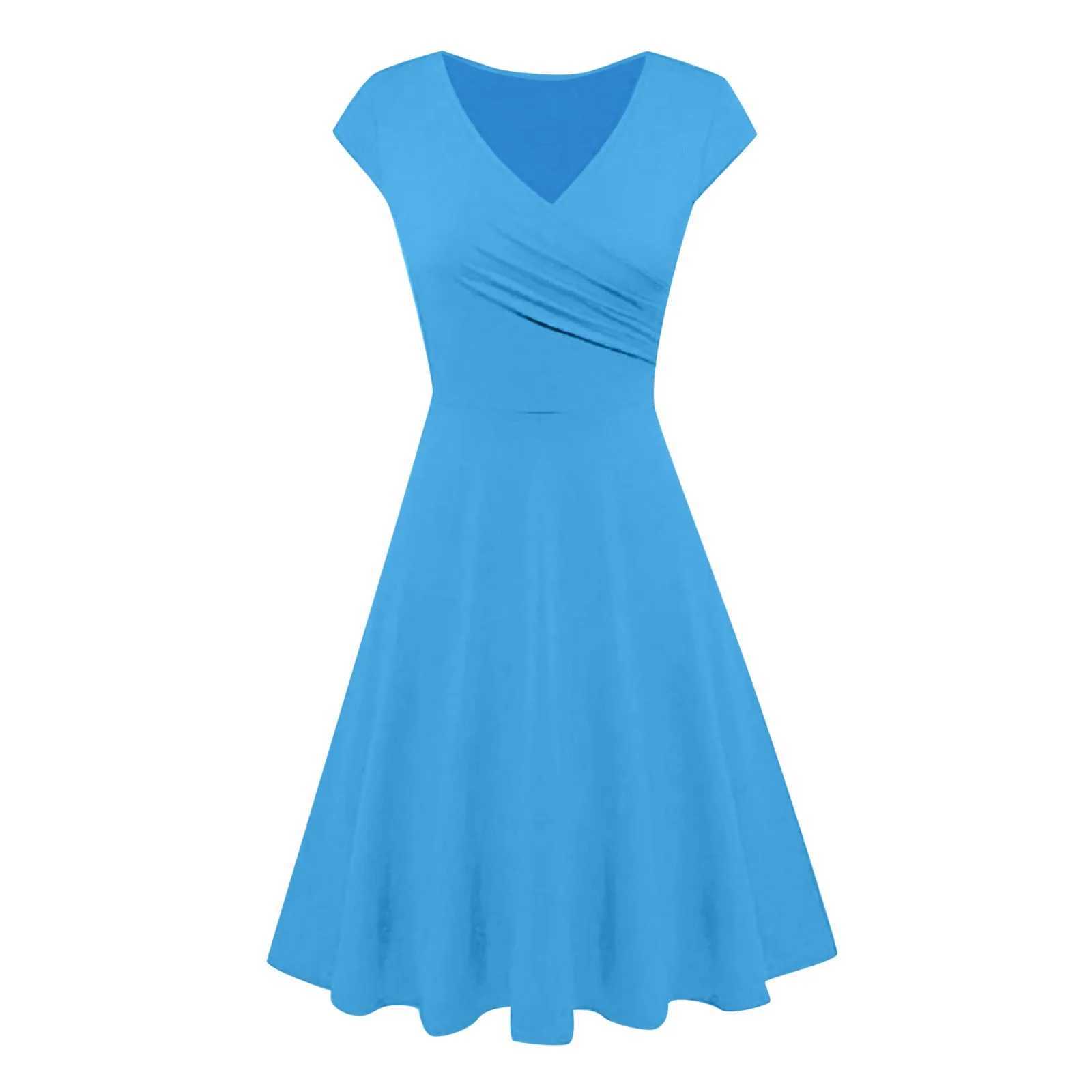 Womens Sexy V Neck A Line Dress Solid Color Casual Short All Short Dresses Spring Summer Fe Swing Dresses Party DressesXJ250224