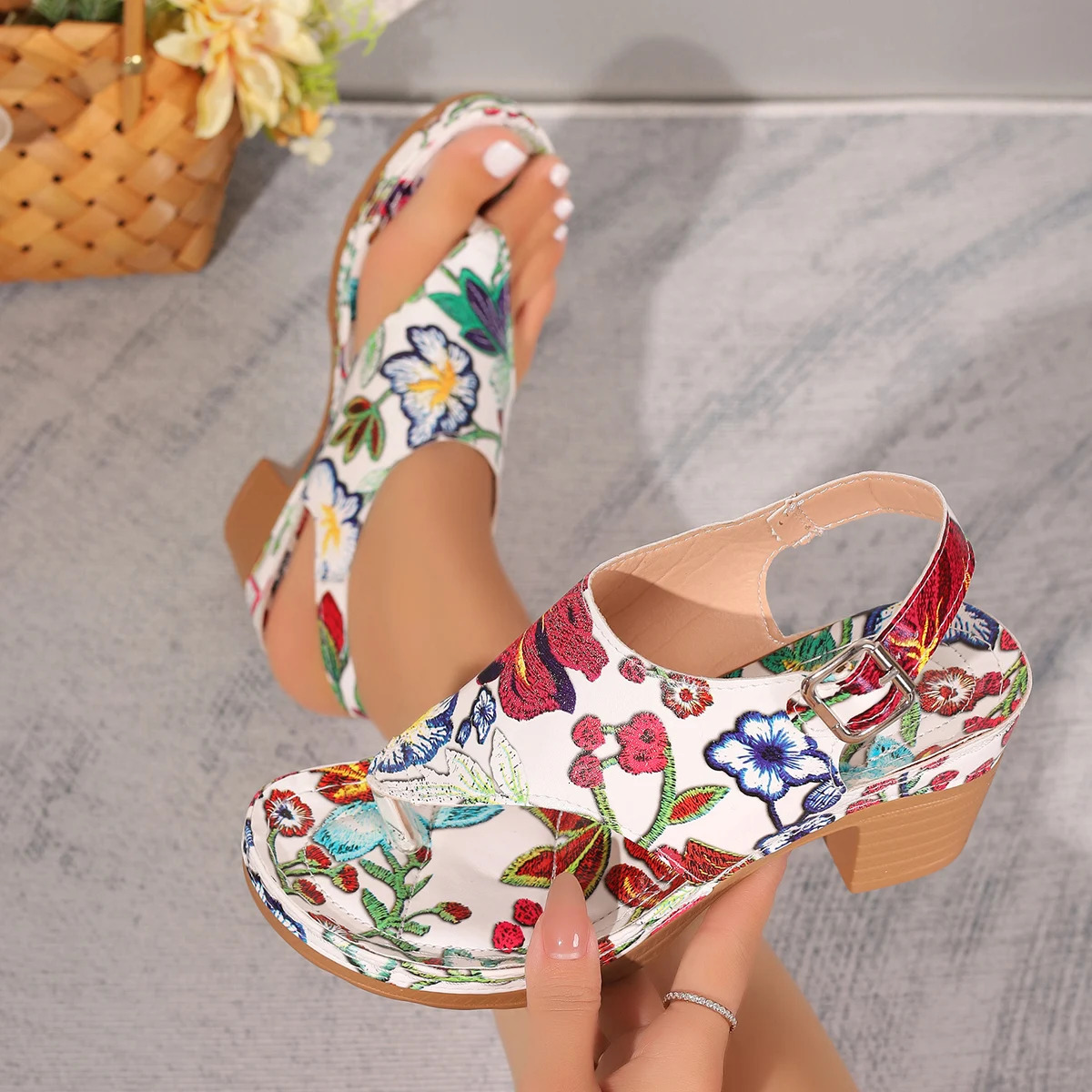 Women Sandals 2024 Trend Chunky Women Sandals Mid Heels Fashion Shoes Summer Dress Pumps Casual Shoes Women Sandals 250224