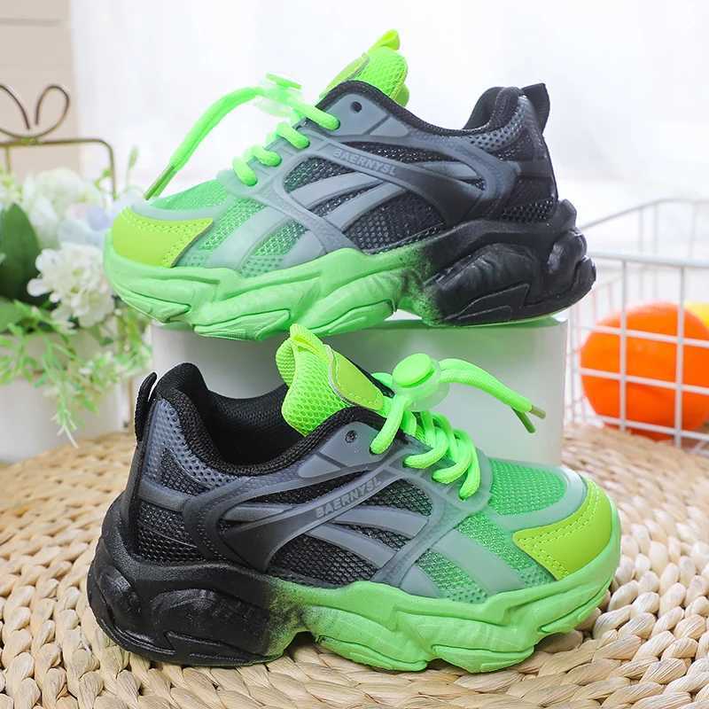 Girls Cute Gradient Mesh Sneakers Low Top Breathable glowing Platform Sports kids Shoes W250225