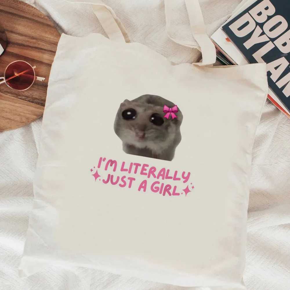 Sad Hamster shopping bag Bolso handbag reusable cotton shopping bag Z250224