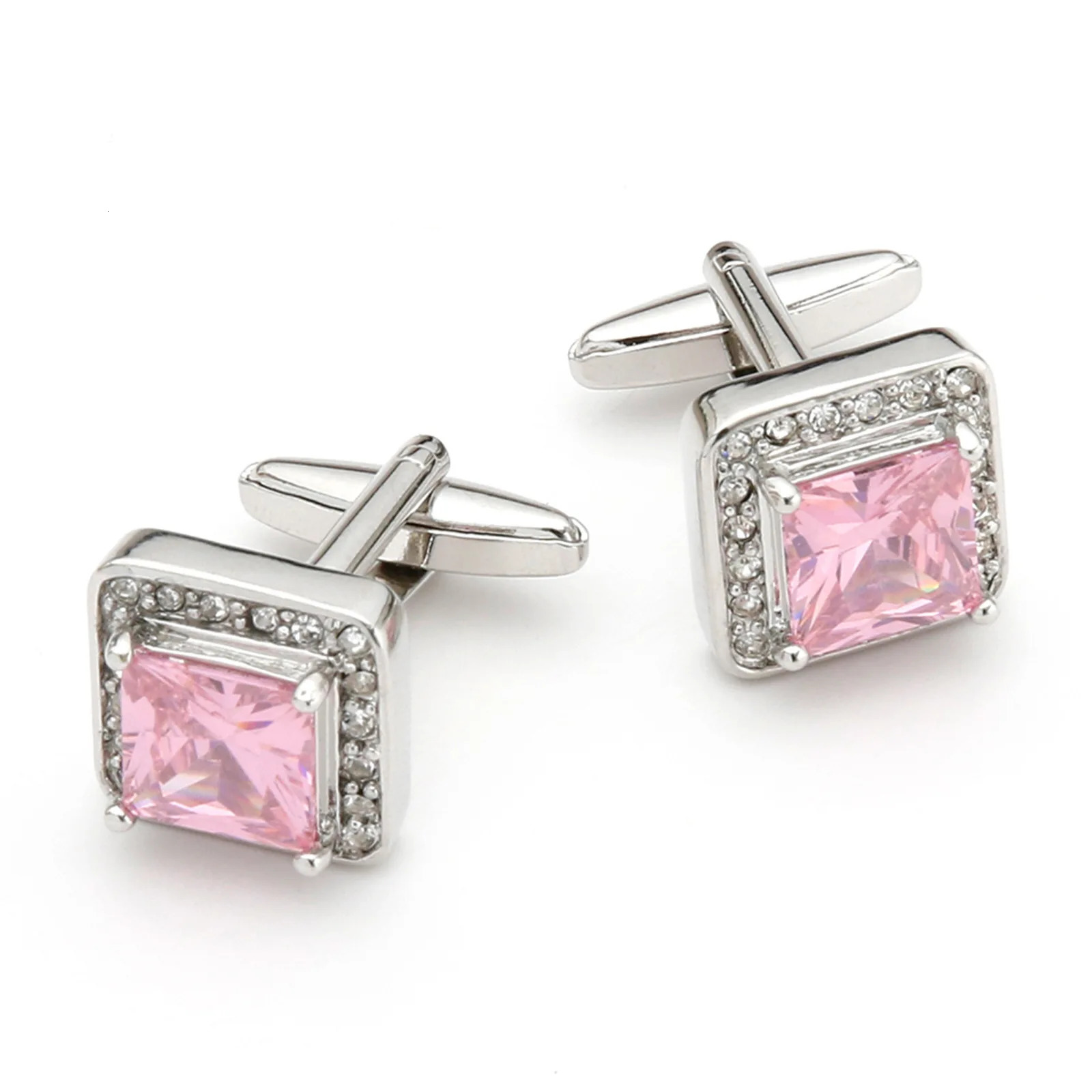 TingKu Mens Cufflinks Light Temperament Inlaid Pink Rhinestone Square Shirt Cufflinks Accessories 250220