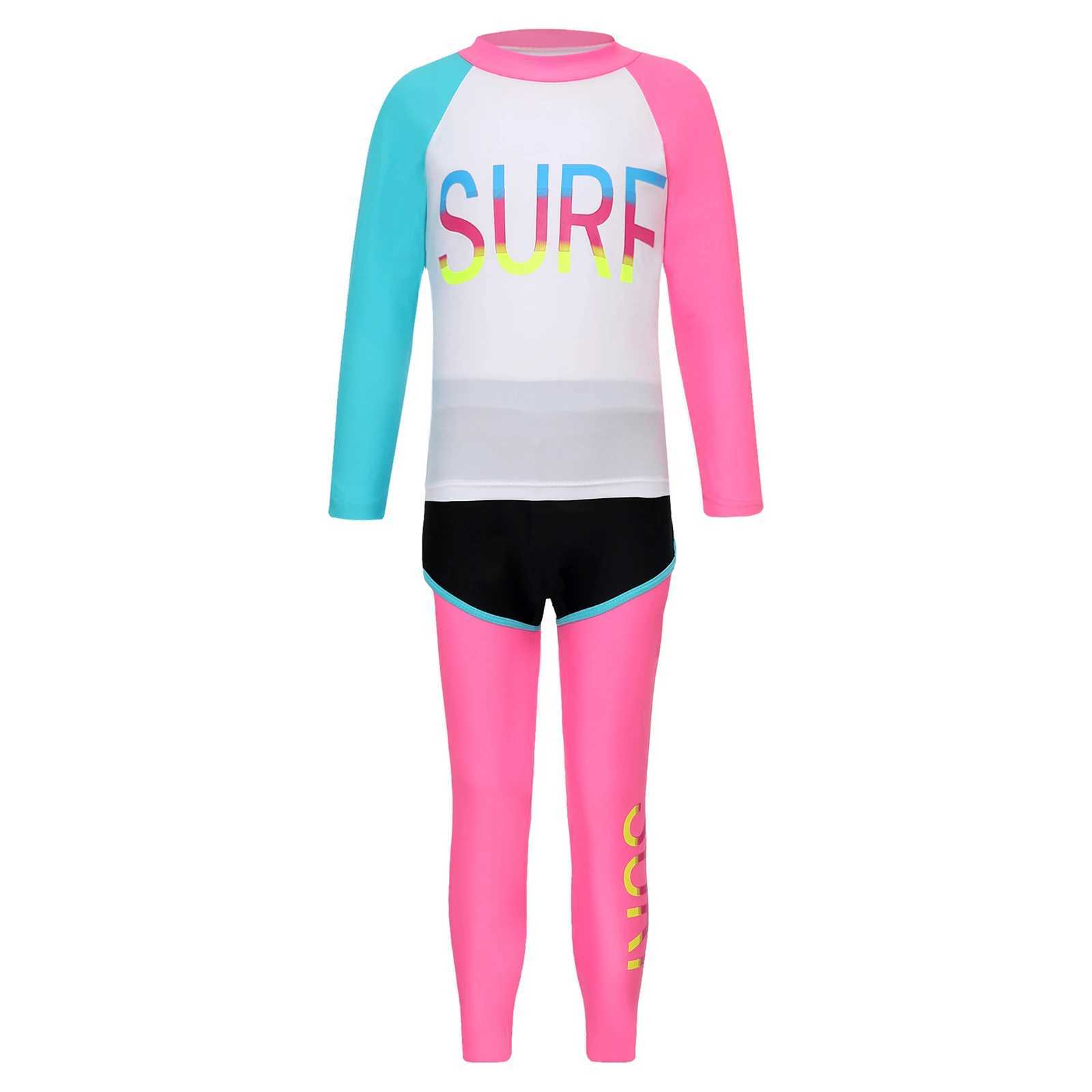 Kids Girl Boy Swimsuit Long Sleeve Swim Top with Swim Shorts Swim Pants Set UPF 50+ Rash Guard Bathing Suit Water Park Swimwear X250224