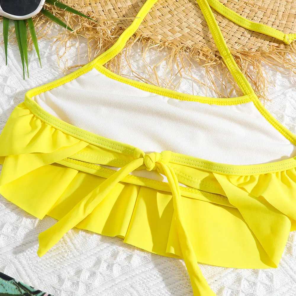 Girl Ruffle Hem Floral Bikini Swimsuit Kids High Waist Two Piece Childrens Swimwear 5-14 Years Halter Top Swimming Bathing Suit X250224