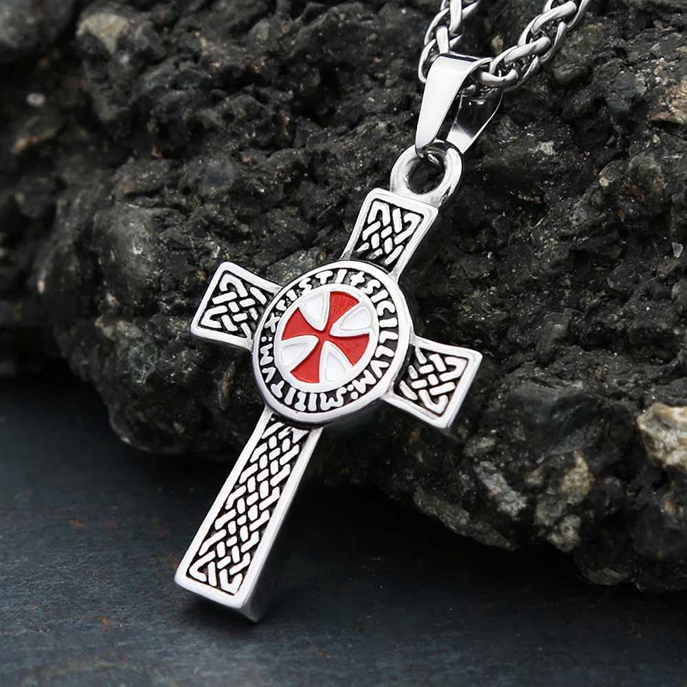 Vintage Punk 316L Stainless Steel Templar Red Knight Cross Pendant Necklace for Mens Fashion Amet Jewelry Gift Set X250224