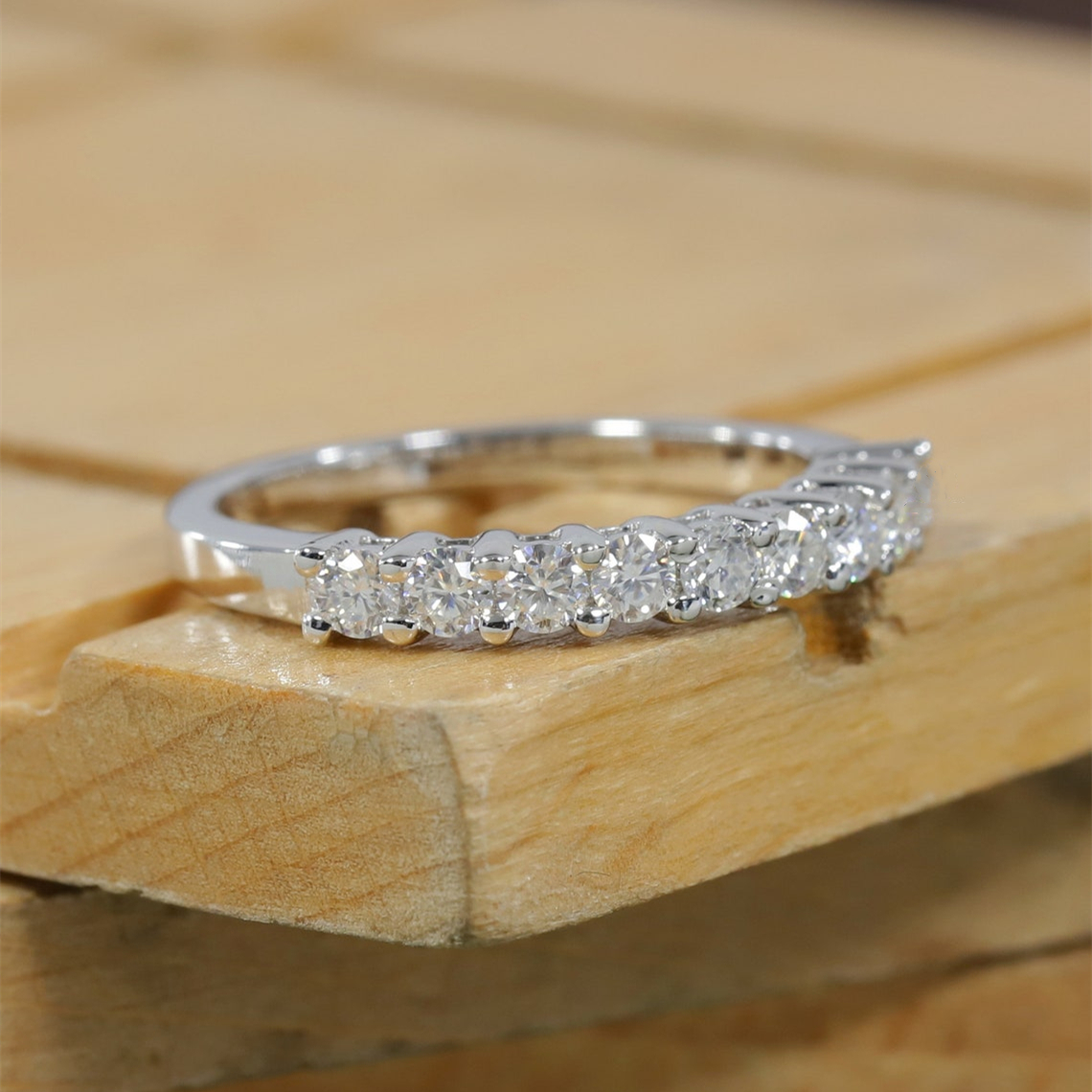 Jewelry 18K White Solid Gold 9 Stones 2.4mm 0.50CT Lab Grown Diamond Half Eternity Ring Lab Diamond Matching Band Ring Gift For