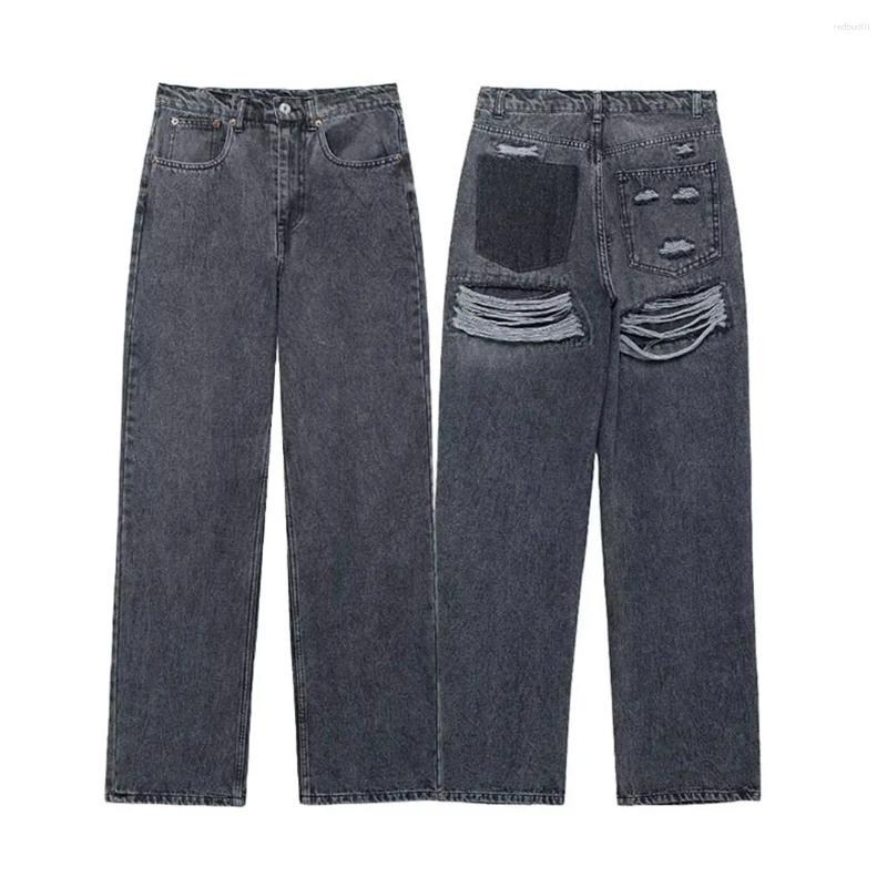 Women's Jeans TRAFZA 2025 Vintage Denim For Women 2 Colors High Waist Zipper Ripped Distressed Patchwork Causal Straight Tr
