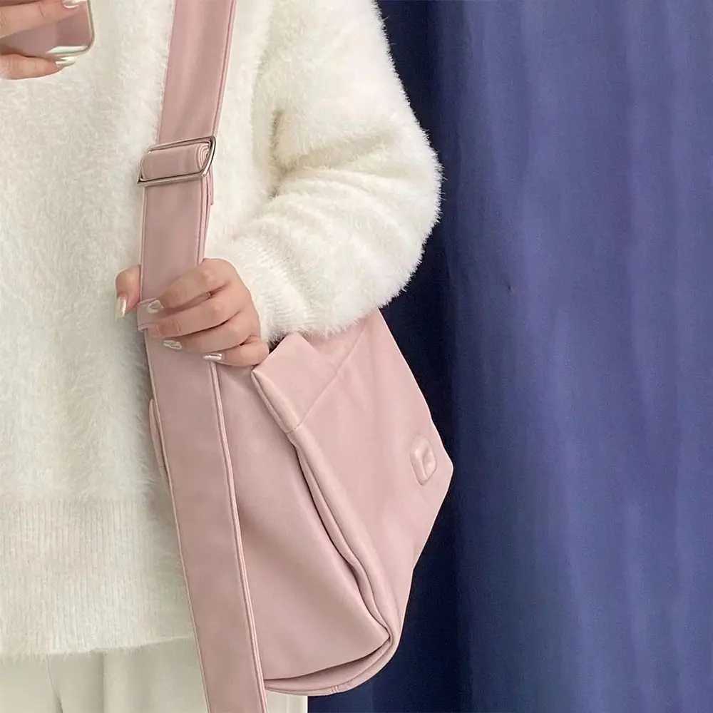 Simple PU Leather Shoulder Bag Large Capacity Solid Color Crossbody Bag Shopping Bag for Woman Girls Z250225