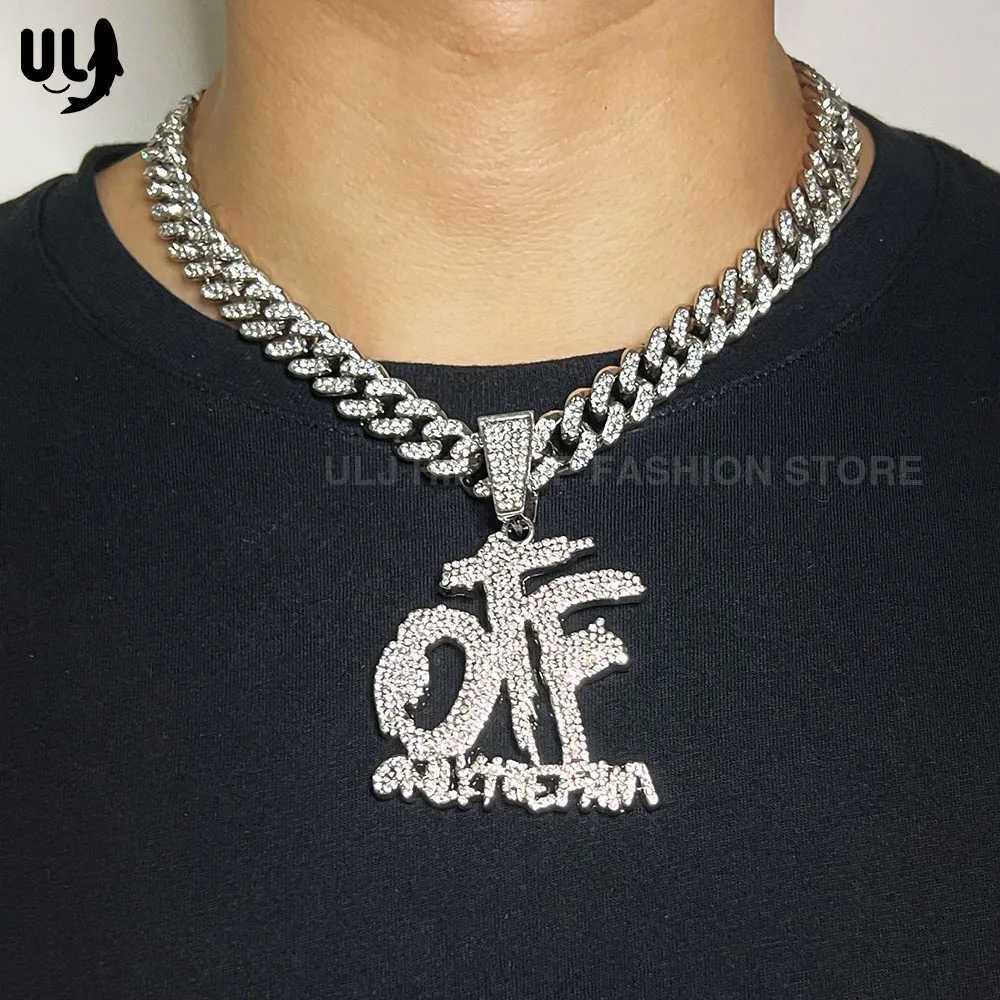 J 12mm Hip Hop Bling Rhinestone Cuban Link Chain for Wen Men Silver Color OTF Letter Pendant Necklaces Jewelry X250224