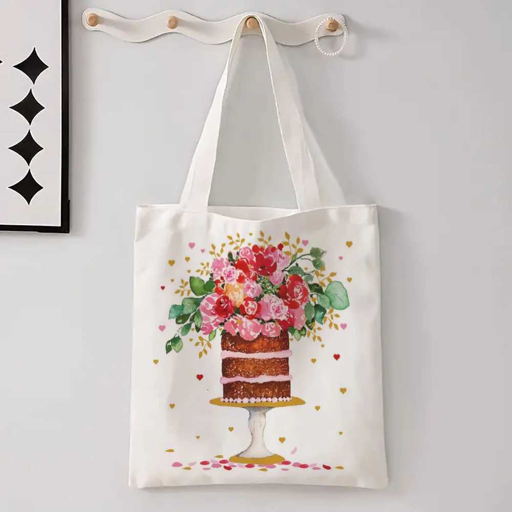 New Flower Printed Linen Bag For Women Versatile Shoulder Bag Lavender Various Small Flower Patterns Shopping Bag Z250224