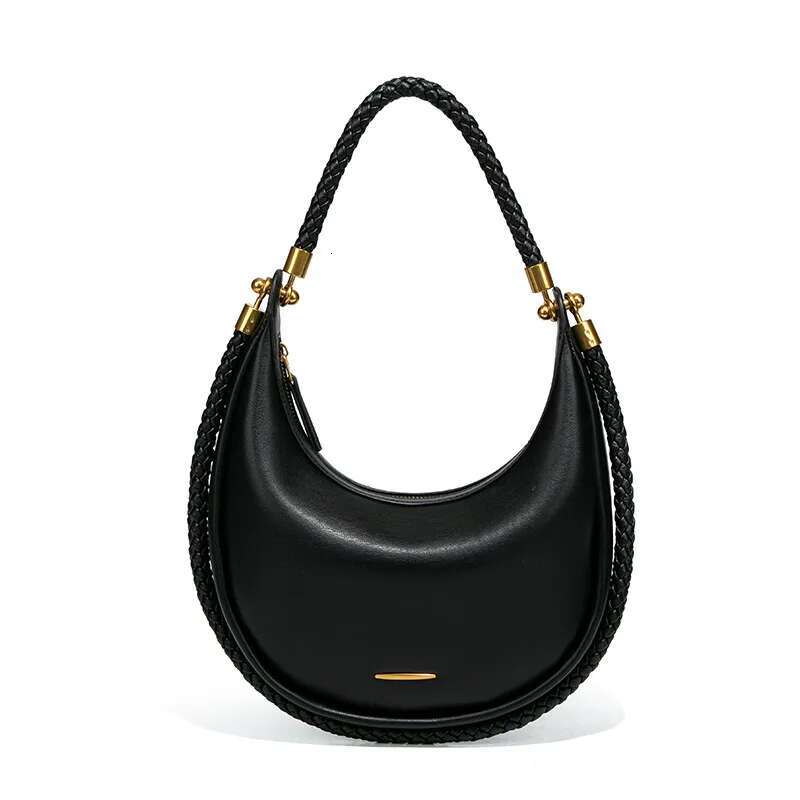 2025 New Designer Versatile Light Niche European And American Black Armpit Hand-Woven Crescent Bag