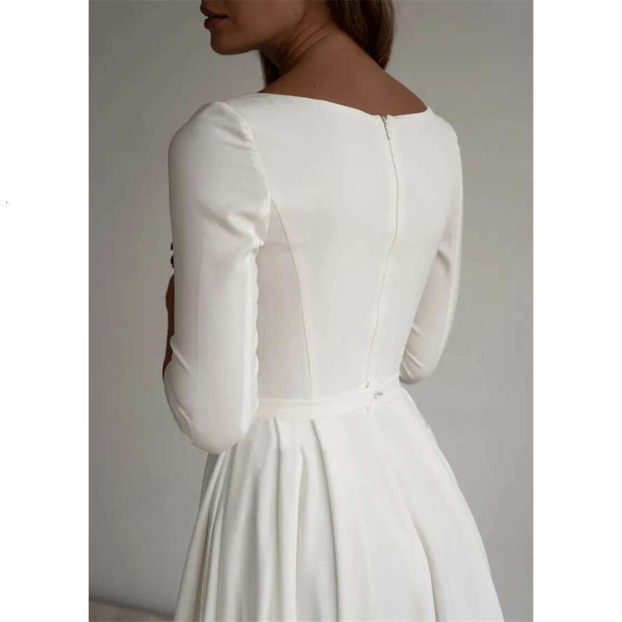 Simple Wedding Dress Long Sleeves A E Crepe Boat Neck Elegant Bridal Dresses With Pockets Plus Size Robe De Mariee