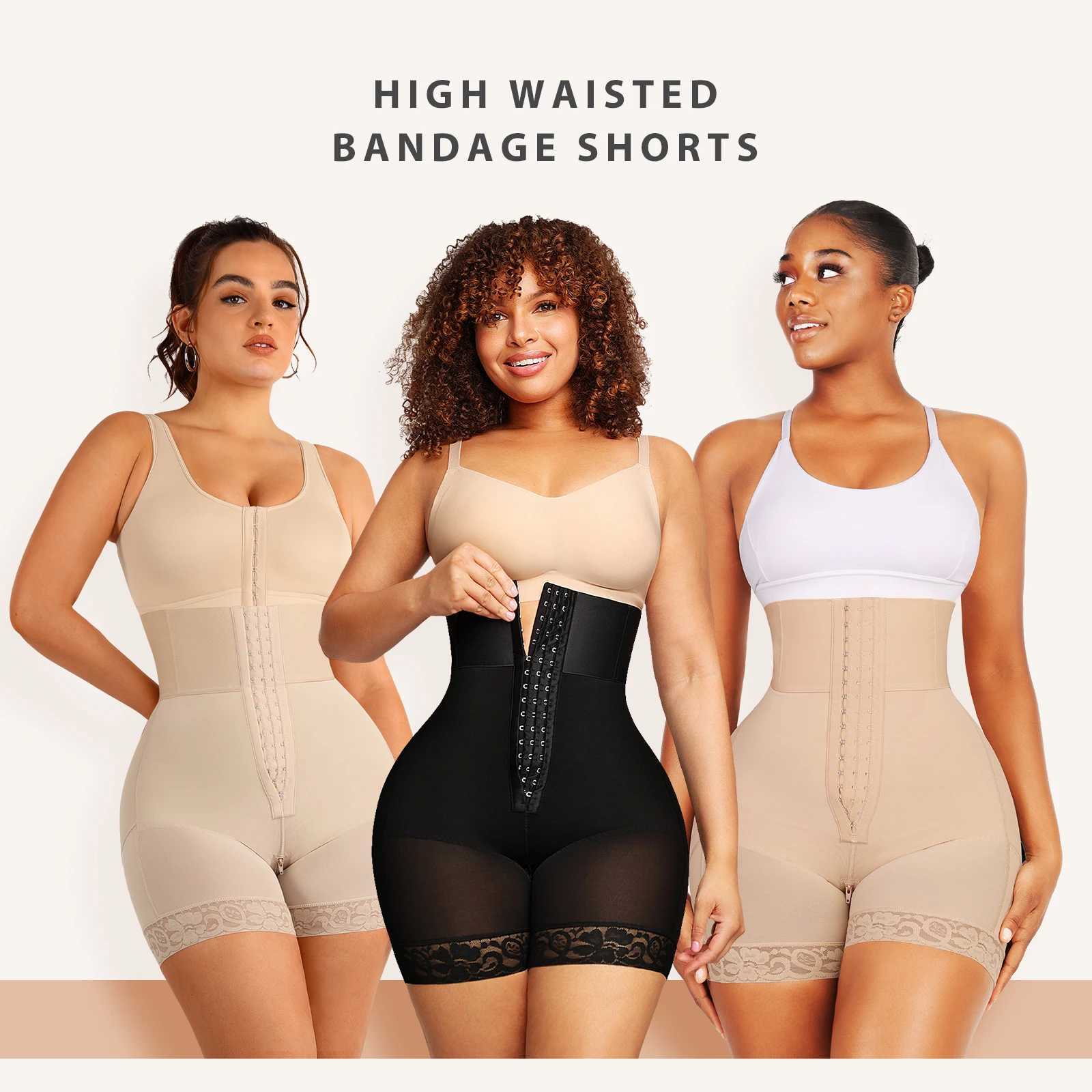 Bandage High Waisted Body Shaper Shorts Shapewear for Women Tummy Control Thigh Slimming Slip Shorts Butt Lifting Shapewear M250225