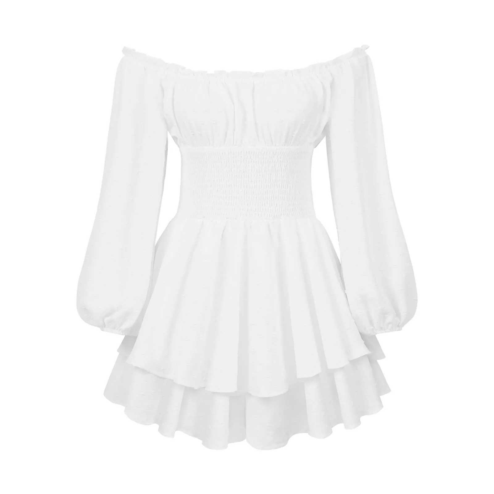 Summer Dress For Women One-Shoulder Corseted Mini Robe Ruffled Layered Chiffon Culottes Crew Neck Off Shoulder Swing Mini DressXJ250224