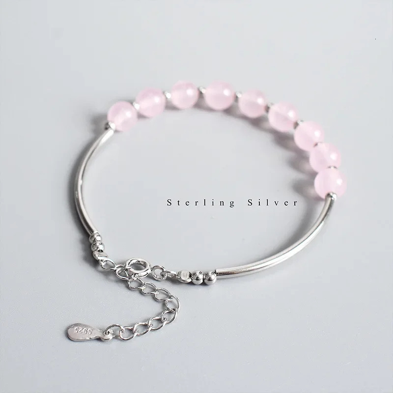 Light pink natural rose quartz 925 sterling silver chain bracelet womens exquisite jewelry accessory YBR165 250220