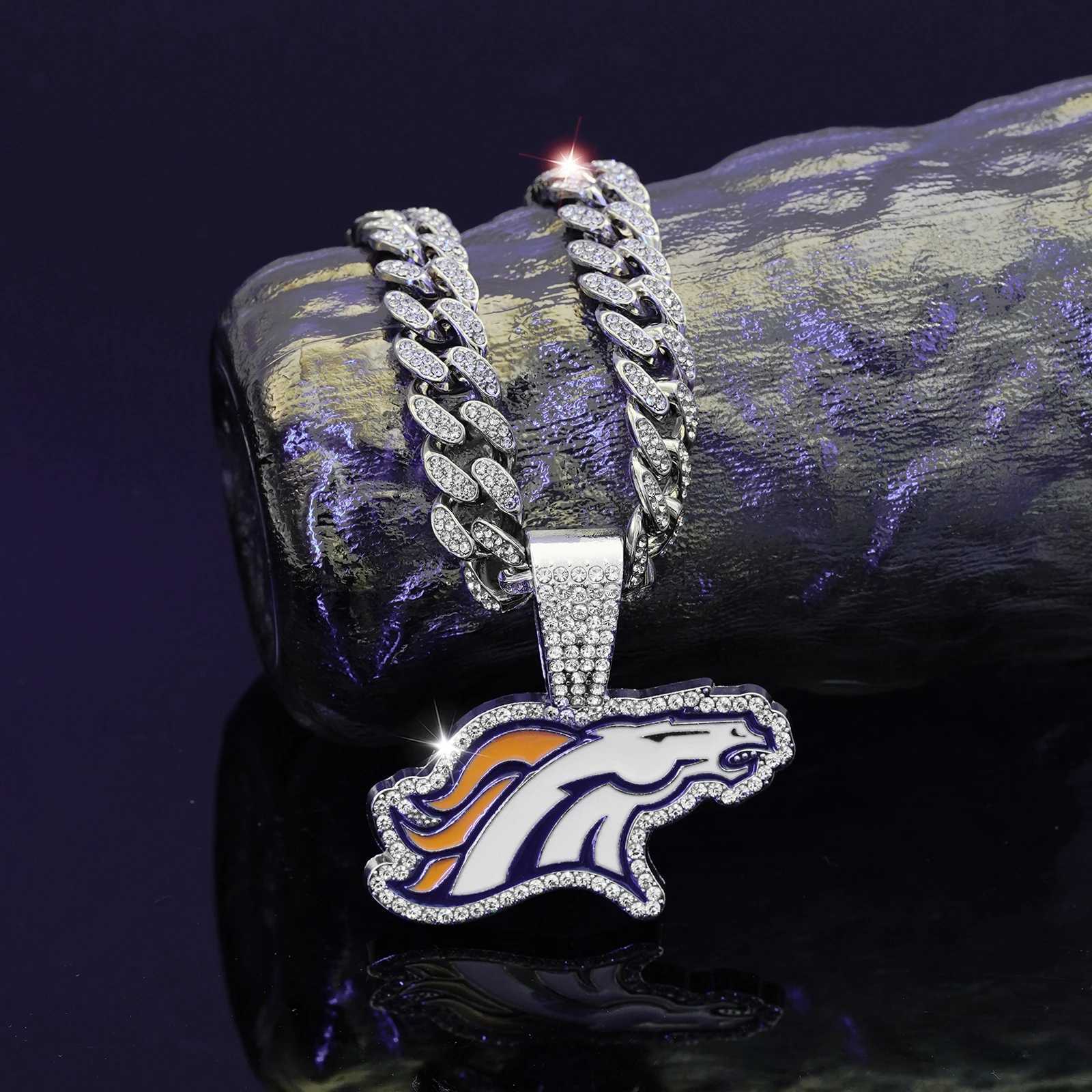 White Broncos Team Pendant with 50cm Bling Chain Stylish Jewelry Popar in Gems X250224