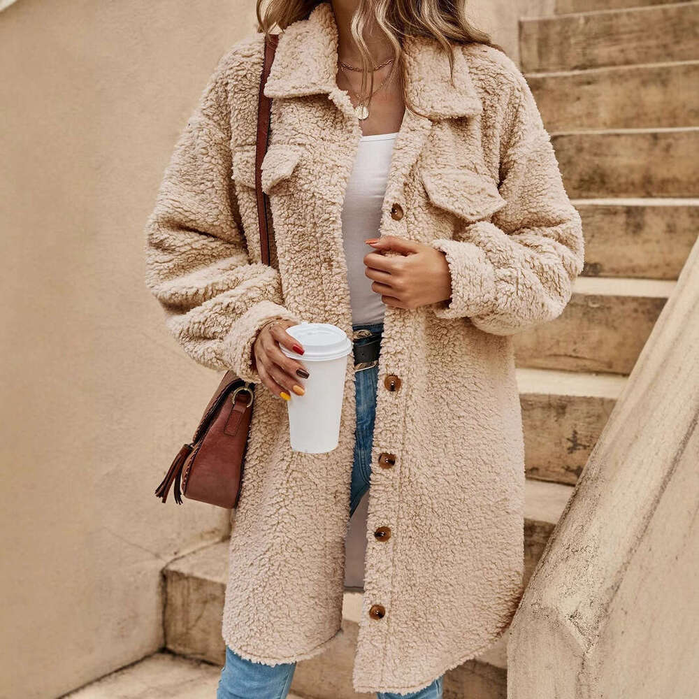 New European And American Winter Open Collar Plush Loose Temperament Long Coat For Women