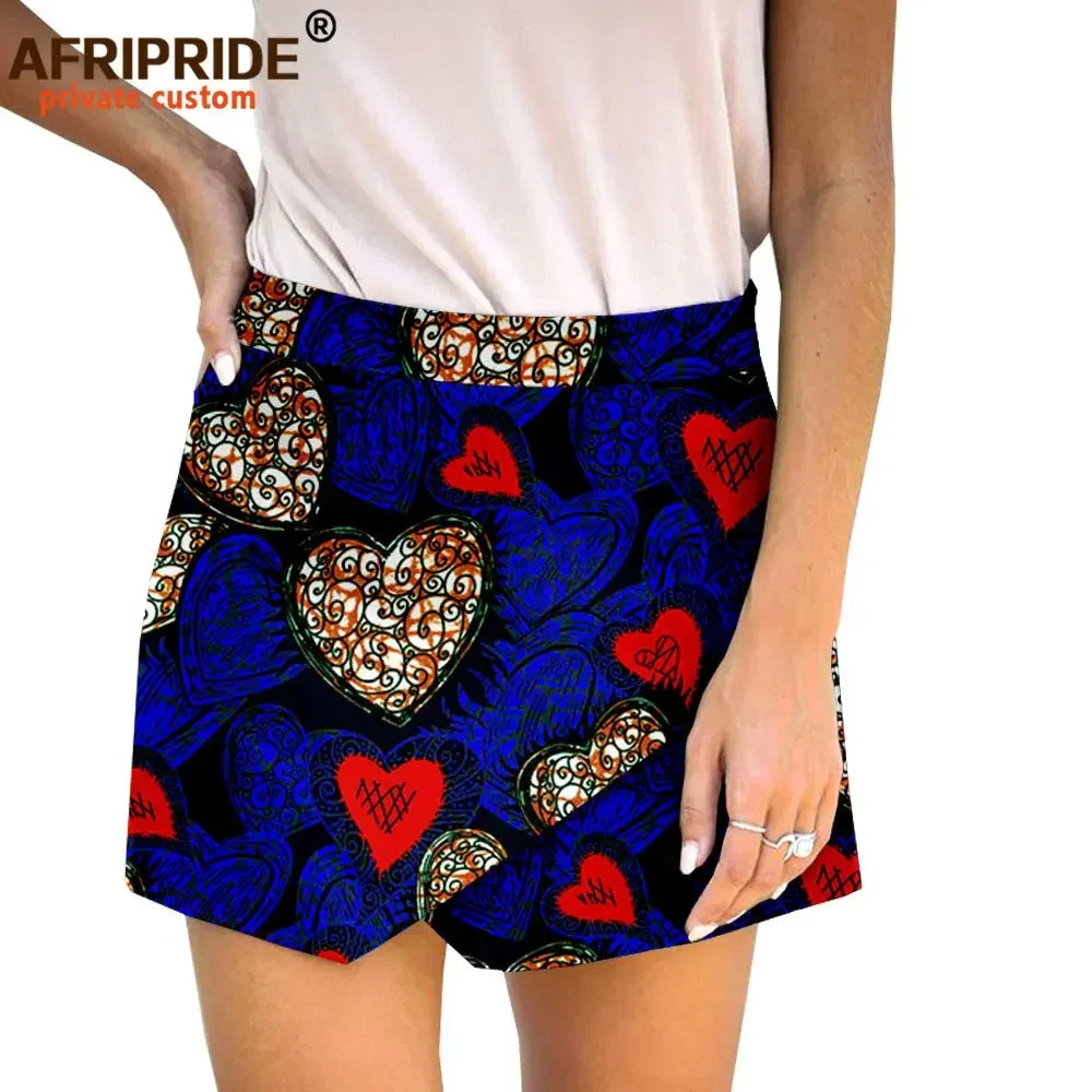 Summer African Ankara Print Shorts Skirts Fashion Loose Midi Waist Wide Leg Women Casual Short Culotte A003 250222