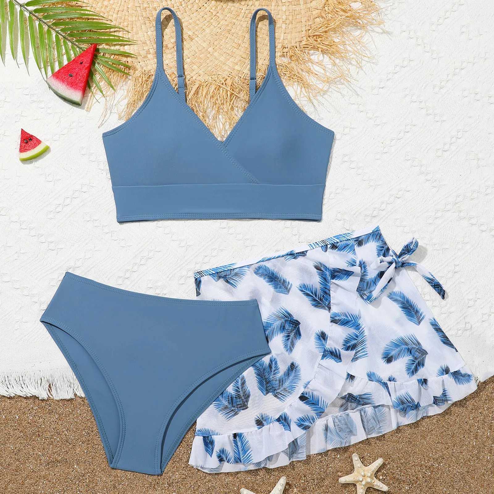 Kids Girls Swimsuit Bikini Set Bralette Girls 3-Piece Bathing Suits Cover Up Top Bikini Panties Swim Beachwear Tankini Beachwear X250224