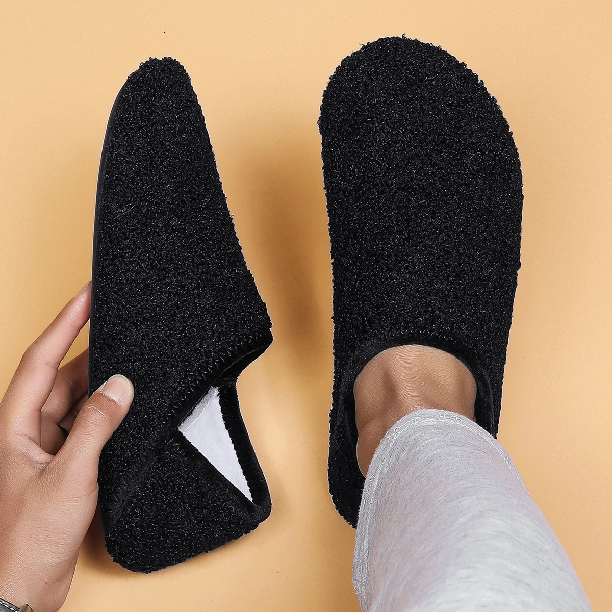 Indoor household shoes mens slippers soft-soled casual shoes non-slip lightweight fleece cotton shoes250225