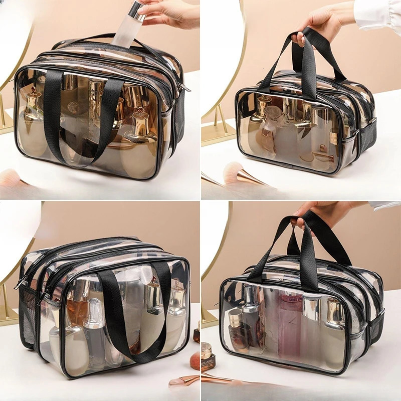 Portable Travel Wash Bag Female Transparent Waterproof Makeup Pouch Case Large Capacity Cosmetic Organizer Wet-dry Separation 250224