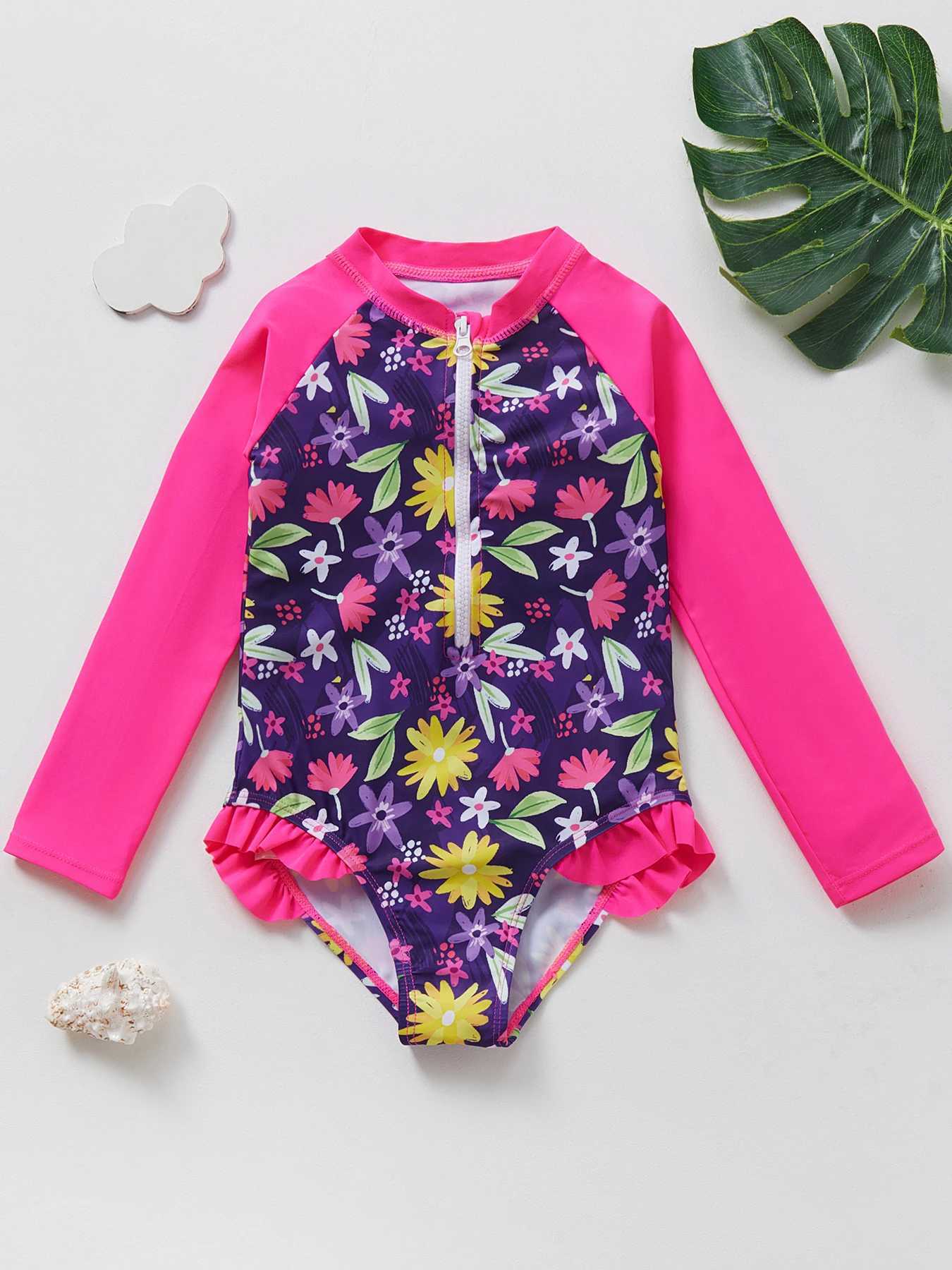 Mermaid Fish Scale Girls Rash Guard Set One Piece Swimwear for Kids X250224