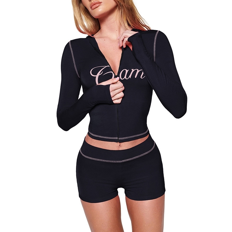 Women Tracksuits Two Pieces Set 2025 Spring New Casual Leopard Pattern Slim Fit Hooded Zipper Top High Waist Shorts Set