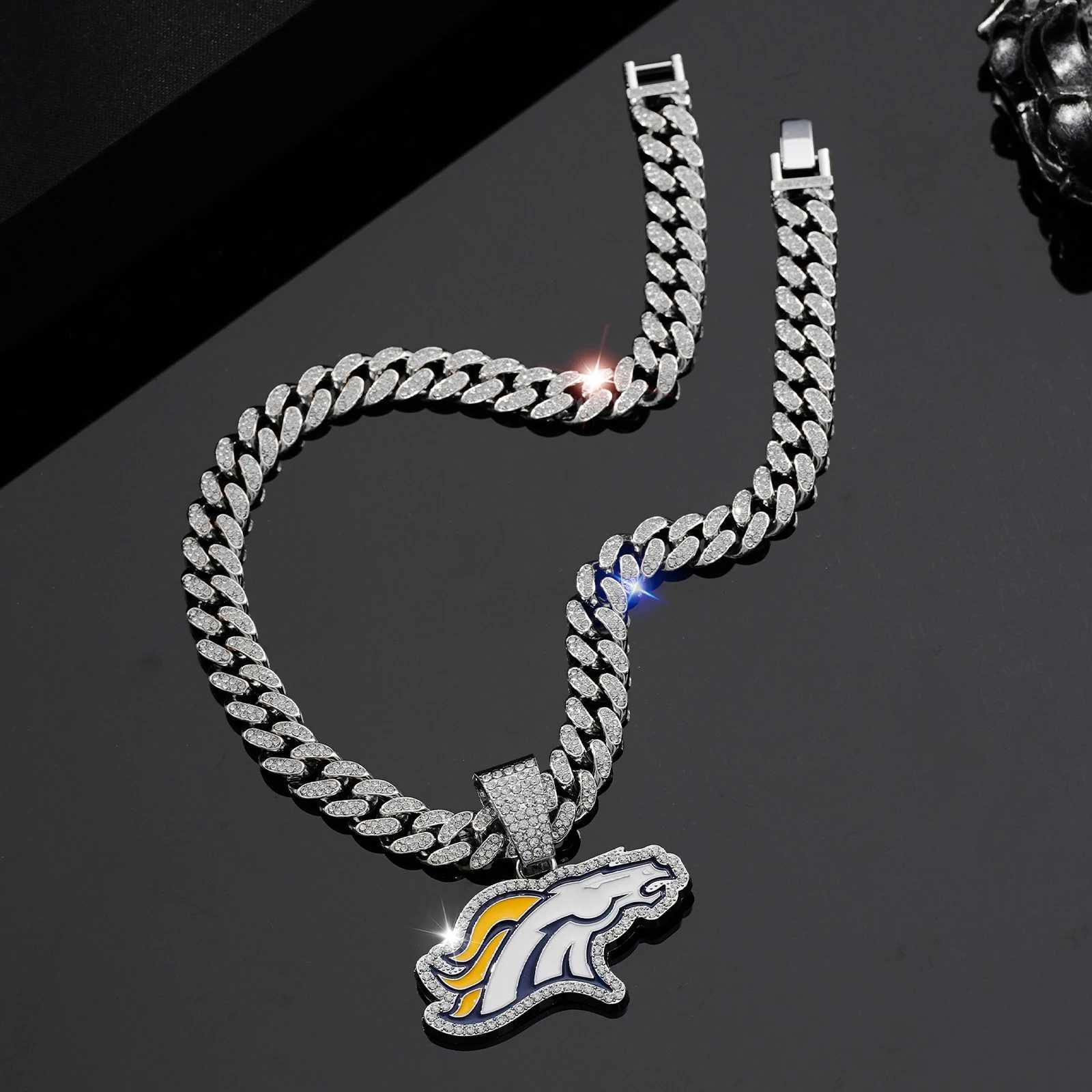 White Broncos Team Pendant with 50cm Bling Chain Stylish Jewelry Popar in Gems X250224