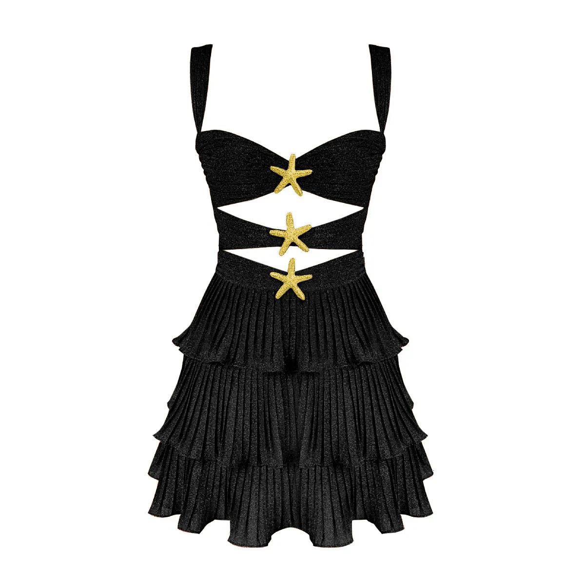 Sparkly Pintuck Dress Pleated Scoop-Neck Cut Out Dress Sleeveless Zipper Back Mermaid Gown Party Dress Mini Dress 250225