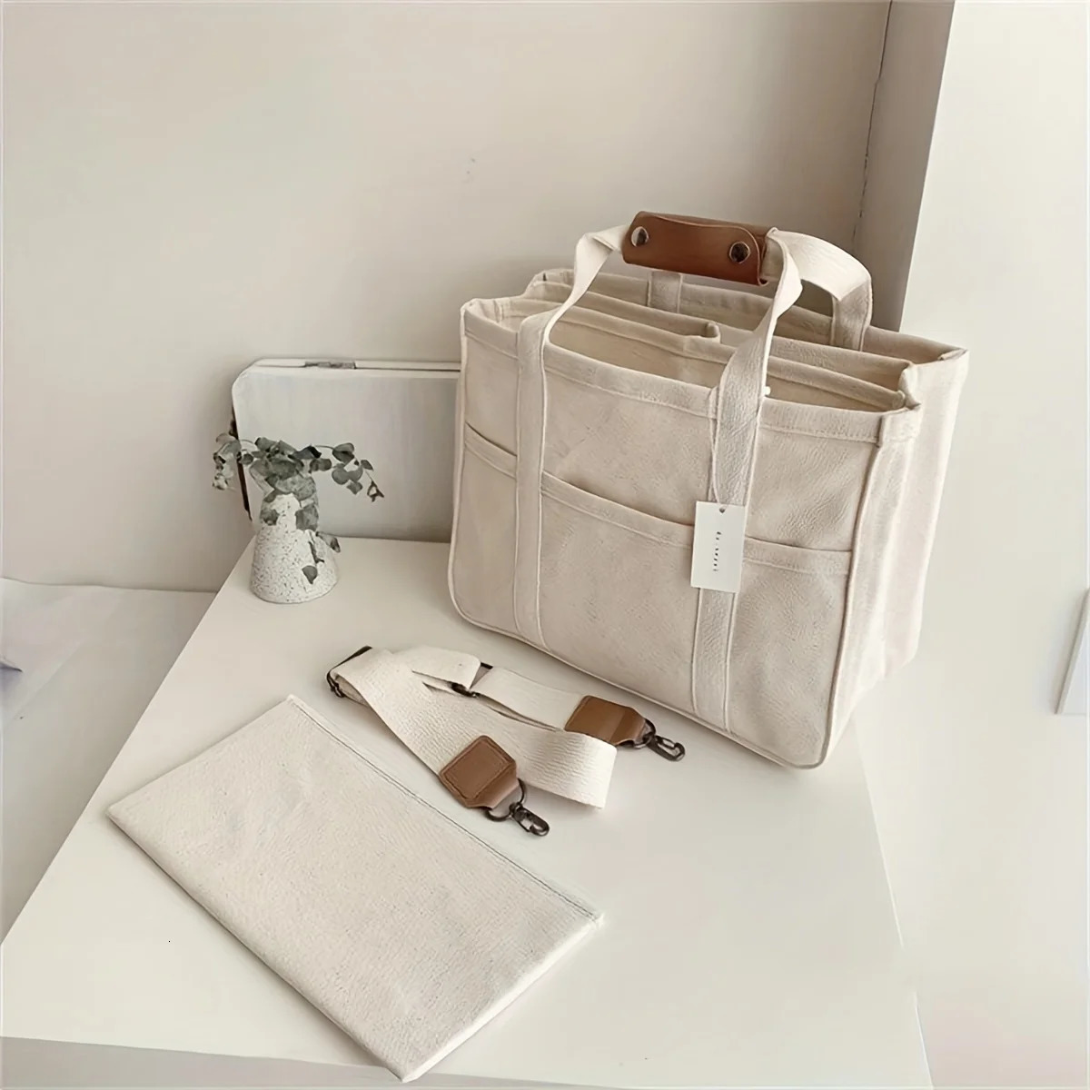 Three Layer Large Capacity Canvas Tote Bag Crossbody Bag Durable and Lightweight Shoulder Bag Shopping Bag Casual and Practica 250224