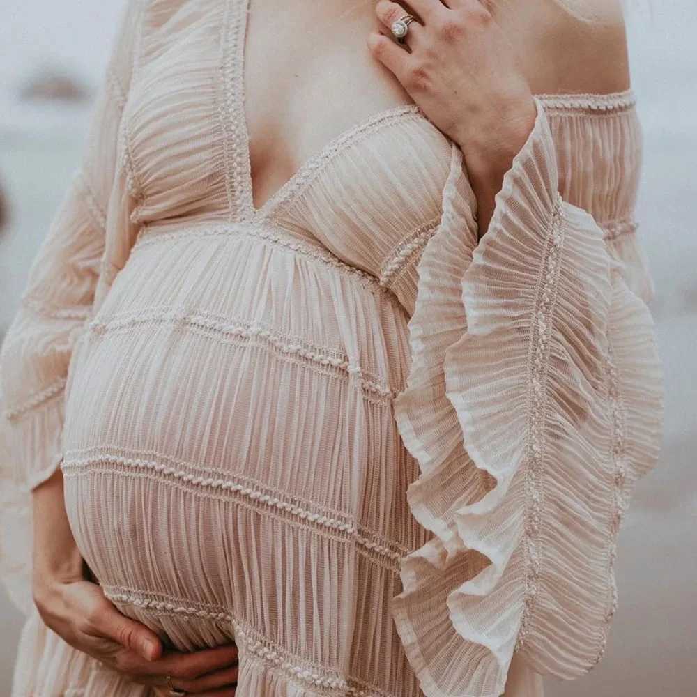 Pleated chiffon bohemian style maternity photography dress baby shower Maxi dress maternity photo prop dress X250224