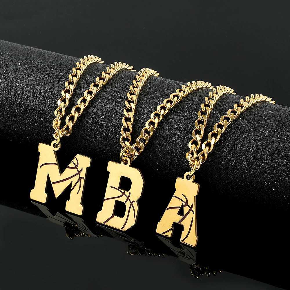 Stainless Steel Basketball Letter Necklace 26 Letters Man Enamel Name Initials Charm Chain Sport Jewelry Number Accessories X250224