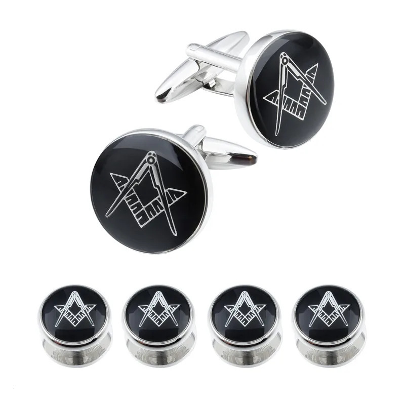 HAWSON Fashion Freemason Cufflinks and Studs Set High Quality Gold and -Plated Cufflinks Engraved 4/6 pcs Studs Set 250220