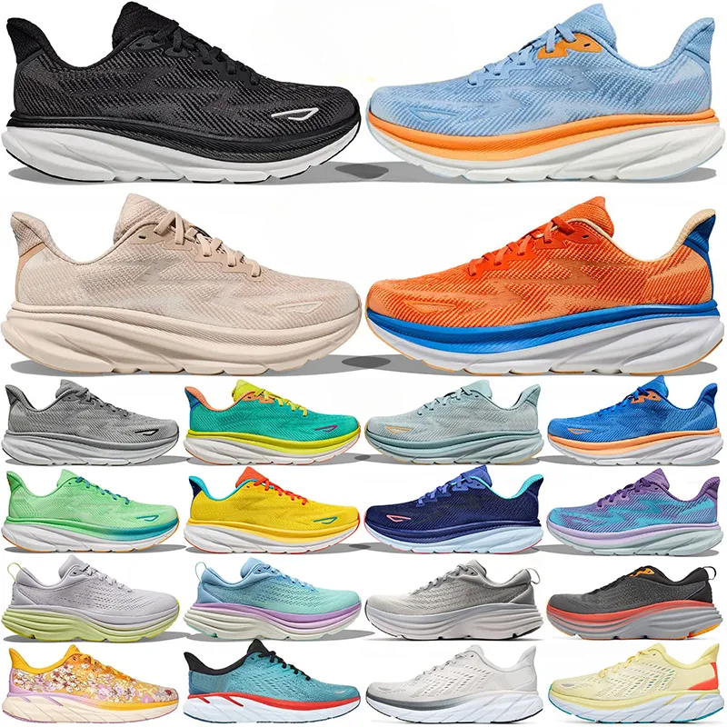 free shipping with box Clifton 9 bondi 8 men women designer running shoes athletic sneakers mens lightweight trainers sports shoe breathable runner Mist Black
