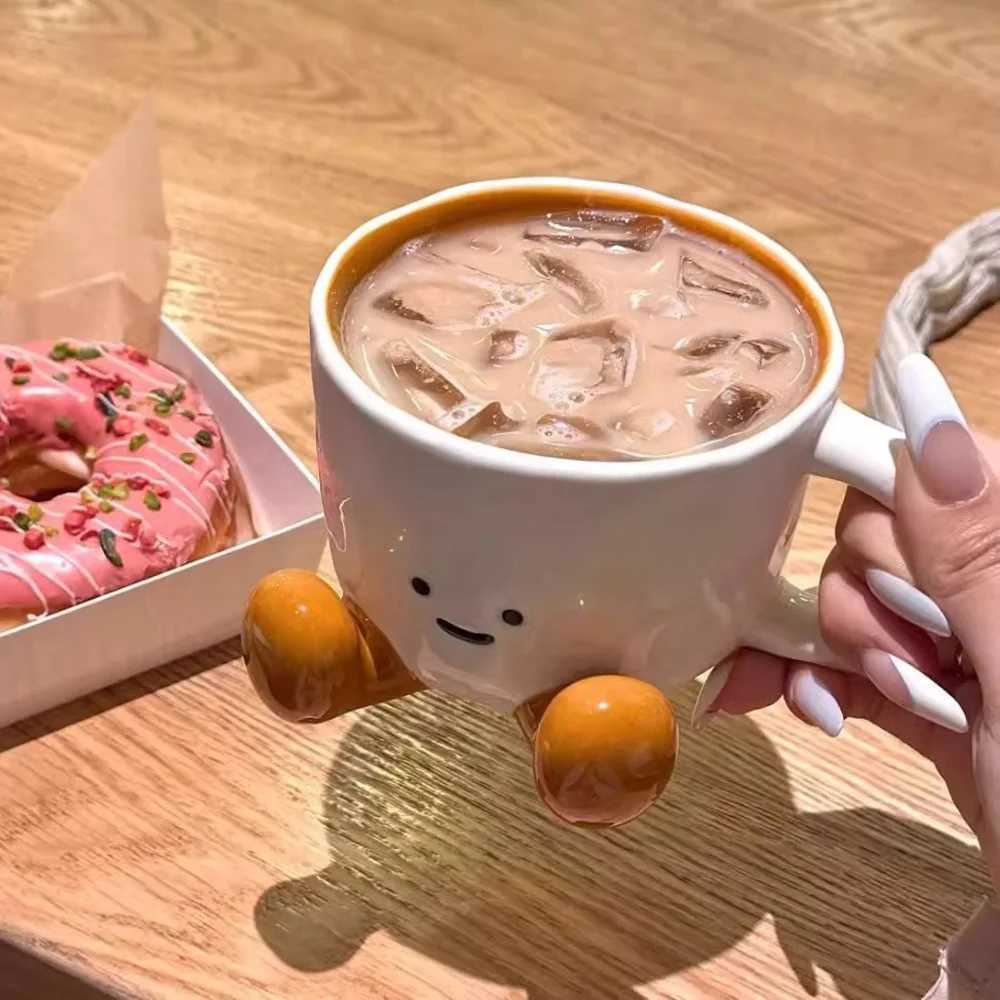 350ML Cute Ceramic Coffee Cup Creative Kawaii Hand Pinch Feet Coffee Milk Mug Drinkingware Home Office Hot Drink CupT250225