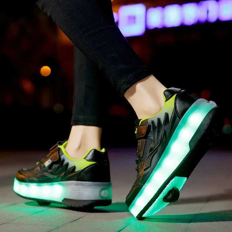 Kid Roller Skate Shoes 2 Wheels CHIld Deform Sneakers Outdoor Sport Deformation Parkour RunAWay Boy Girl Youth Gift W250225